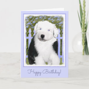 Old English Sheepdog Puppy Painting - Hundekunst Karte