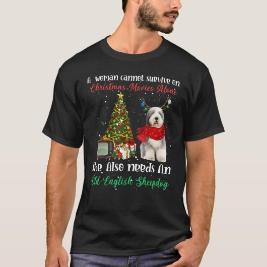 Old English Sheepdog Rentier Christmas Tree Ornam T-Shirt (Vorderseite)