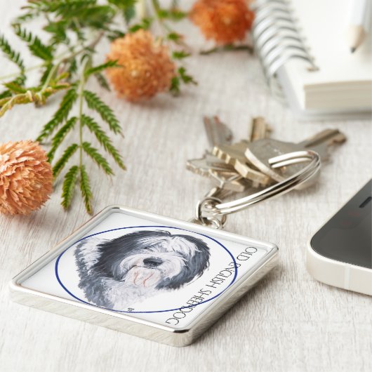 Old English Sheepdog Rondelle Schlüsselanhänger (Seite)