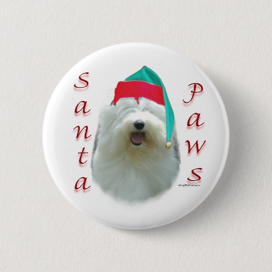Old English Sheepdog Santa Paws Button (Vorderseite)