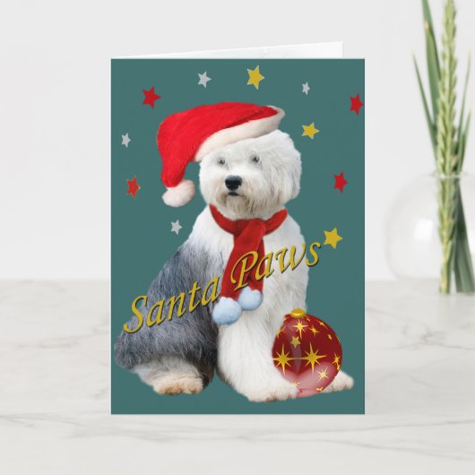 Old English Sheepdog Santa Paws Feiertagskarte (Vorderseite)