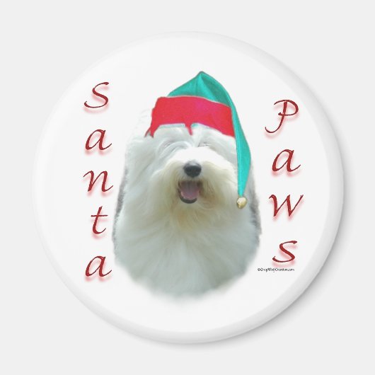 Old English Sheepdog Santa Paws Magnet (Vorne)