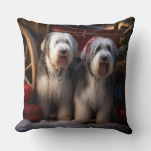 Old English Sheepdog Schnee-Schlitten Weihnachtsde Kissen