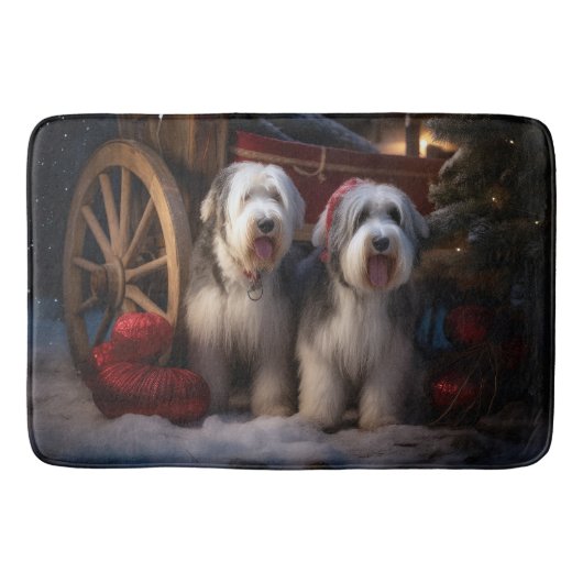 Old English Sheepdog Snowy Sleigh Weihnachtsdekor Badematte (Vorderseite)