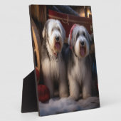 Old English Sheepdog Snowy Sleigh Weihnachtsdekor Fotoplatte (Seite)