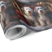 Old English Sheepdog Snowy Sleigh Weihnachtsdekor Geschenkpapier (Rolleneckpunkt)