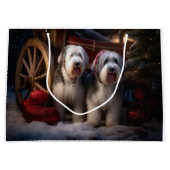 Old English Sheepdog Snowy Sleigh Weihnachtsdekor Große Geschenktüte (Vorderseite)