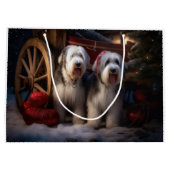 Old English Sheepdog Snowy Sleigh Weihnachtsdekor Große Geschenktüte (Rückseite)