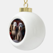 Old English Sheepdog Snowy Sleigh Weihnachtsdekor Keramik Kugel-Ornament (Rechts)