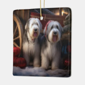 Old English Sheepdog Snowy Sleigh Weihnachtsdekor Keramikornament (Links)