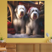Old English Sheepdog Snowy Sleigh Weihnachtsdekor Leinwanddruck (Insitu (Wohnzimmer))