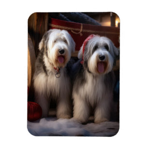 Old English Sheepdog Snowy Sleigh Weihnachtsdekor Magnet