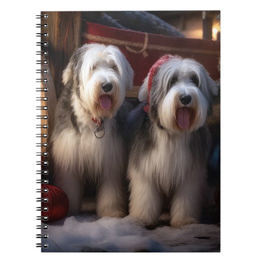 Old English Sheepdog Snowy Sleigh Weihnachtsdekor Notizblock (Vorderseite)