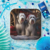 Old English Sheepdog Snowy Sleigh Weihnachtsdekor Pappteller (Party)