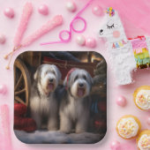 Old English Sheepdog Snowy Sleigh Weihnachtsdekor Pappteller (Party)