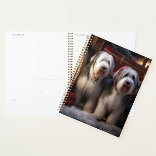 Old English Sheepdog Snowy Sleigh Weihnachtsdekor Planer (Anzeige)