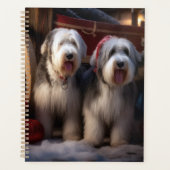 Old English Sheepdog Snowy Sleigh Weihnachtsdekor Planer (Vorderseite)