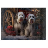 Old English Sheepdog Snowy Sleigh Weihnachtsdekor Schneidebrett (Vorderseite)