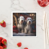 Old English Sheepdog Snowy Sleigh Weihnachtsdekor Serviette (Beispiel)