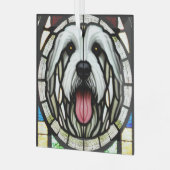Old English Sheepdog "Stached Glass" Ornament Aus Glas (Vorderseite links)
