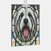 Old English Sheepdog "Stached Glass" Ornament Aus Glas (Vorderseite Rechts)