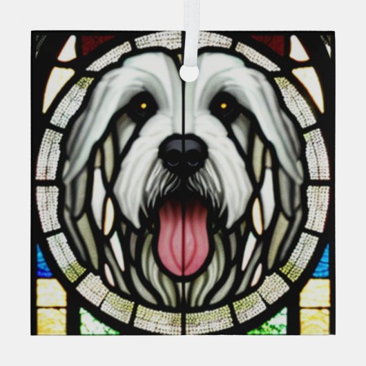 Old English Sheepdog "Stached Glass" Ornament Aus Glas (Rückseite)