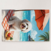 Old English Sheepdog Strandentspannungsszene Puzzle (Horizontal)