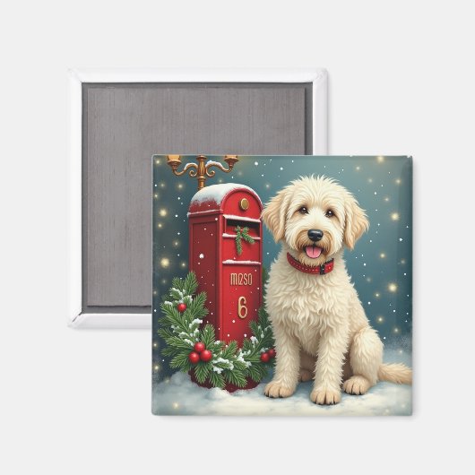 Old English Sheepdog Vintage Christmas Postcard Magnet (Vorderseite/Rückseite)