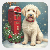 Old English Sheepdog Vintage Christmas Postcard Quadratischer Aufkleber (Vorderseite)