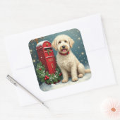 Old English Sheepdog Vintage Christmas Postcard Quadratischer Aufkleber (Umschlag)
