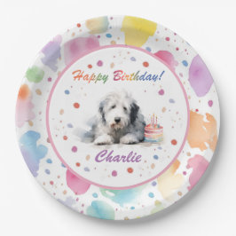 Old English Sheepdog Watercolor Paper Plate Pappteller