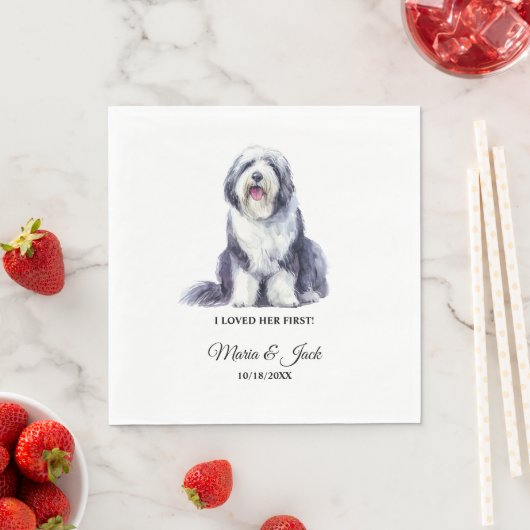 Old English Sheepdog Wedding Napkins mit Foto Serviette (Beispiel)