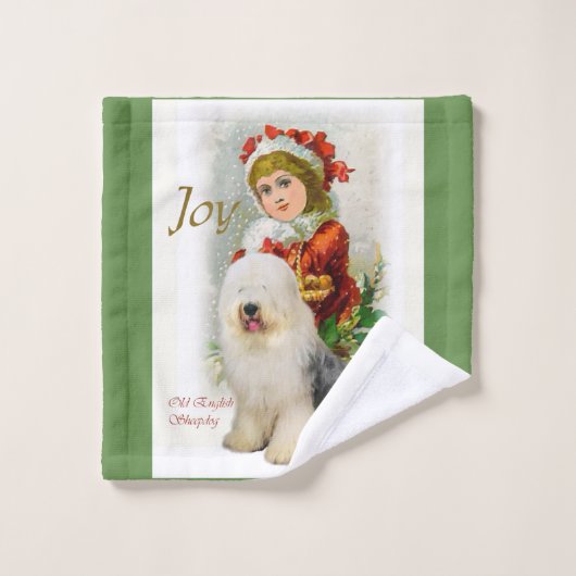 Old English Sheepdog Weihnachten Badhandtuch Set (Waschlappen)