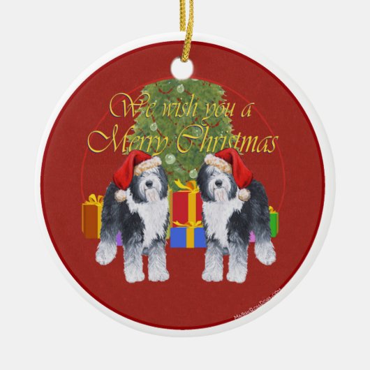 Old English Sheepdog Weihnachten Keramik Ornament (Vorne)