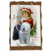 Old English Sheepdog Weihnachten Mittlere Geschenktüte (Vorderseite)