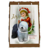Old English Sheepdog Weihnachten Mittlere Geschenktüte (Rückseite)