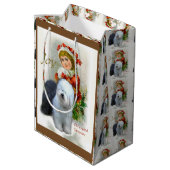 Old English Sheepdog Weihnachten Mittlere Geschenktüte (Rückseite Schrägansicht)