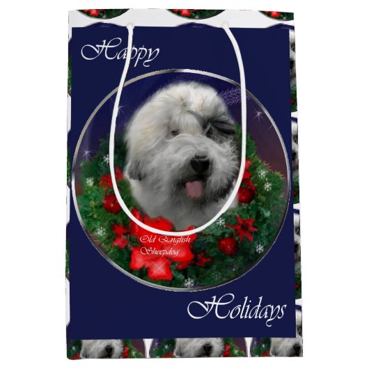 Old English Sheepdog Weihnachten Mittlere Geschenktüte (Vorderseite)