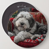 Old English Sheepdog Weihnachts-Festival Button (Vorne & Hinten)