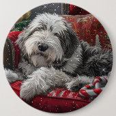 Old English Sheepdog Weihnachts-Festival Button (Vorderseite)