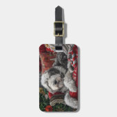 Old English Sheepdog Weihnachts-Festival Gepäckanhänger (Vorderseite vertikal)