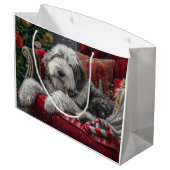 Old English Sheepdog Weihnachts-Festival Große Geschenktüte (Rückseite Schrägansicht)