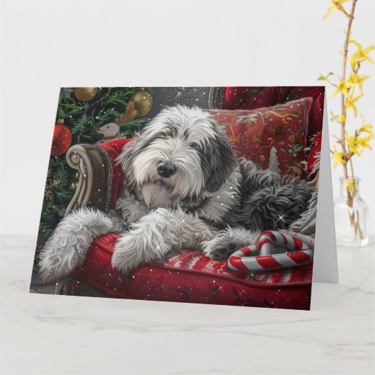 Old English Sheepdog Weihnachts-Festival Karte (Gelbe Blume)