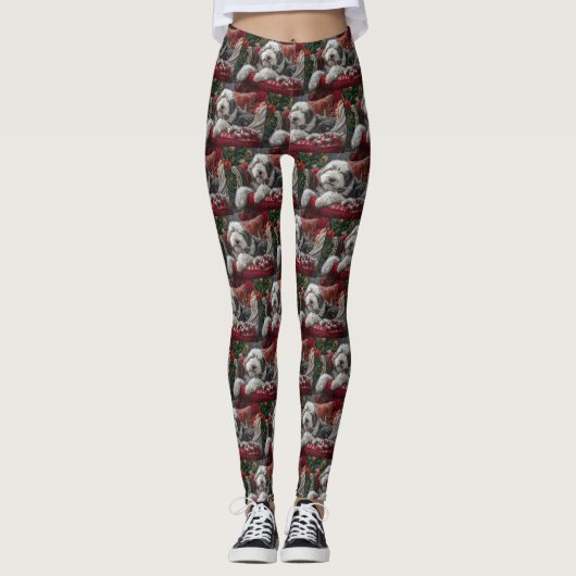 Old English Sheepdog Weihnachts-Festival Leggings (Vorderseite)