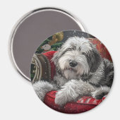 Old English Sheepdog Weihnachts-Festival Magnet (Vorderseite/Rückseite)