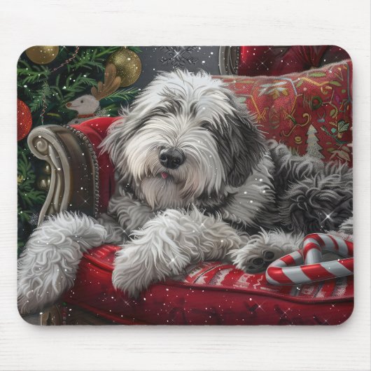Old English Sheepdog Weihnachts-Festival Mousepad (Vorne)