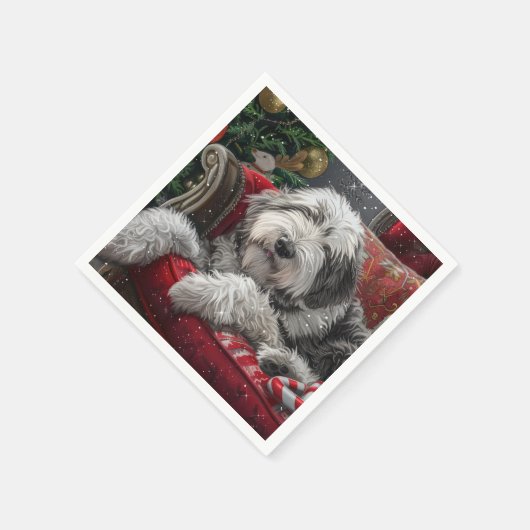 Old English Sheepdog Weihnachts-Festival Serviette (Ecke)