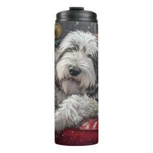 Old English Sheepdog Weihnachts-Festival Thermosbecher