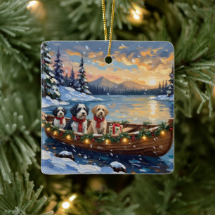 Old English Sheepdog Weihnachtsboot Urlaub Keramikornament