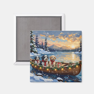 Old English Sheepdog Weihnachtsboot Urlaub Magnet